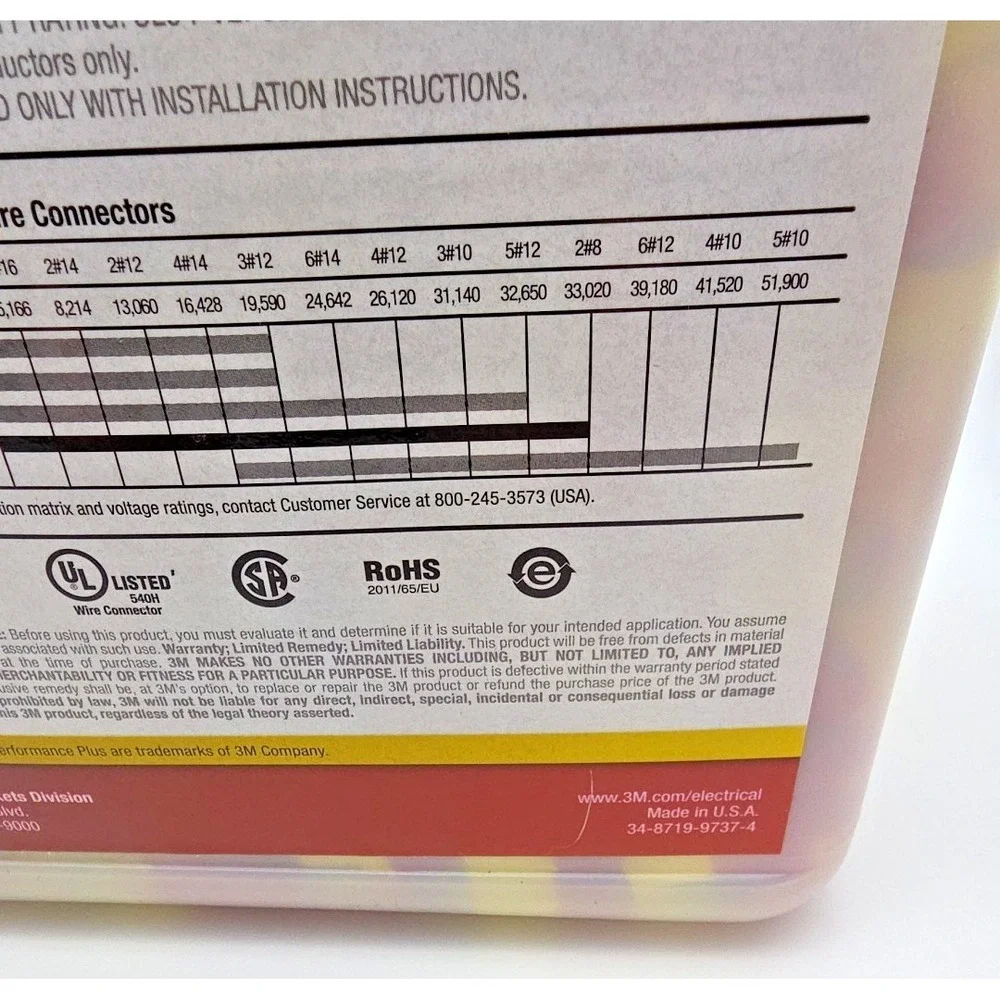 3M Performance Plus Wire Connector R/Y+ 18-8 AWG JUG 500 PCS Made in USA! New
